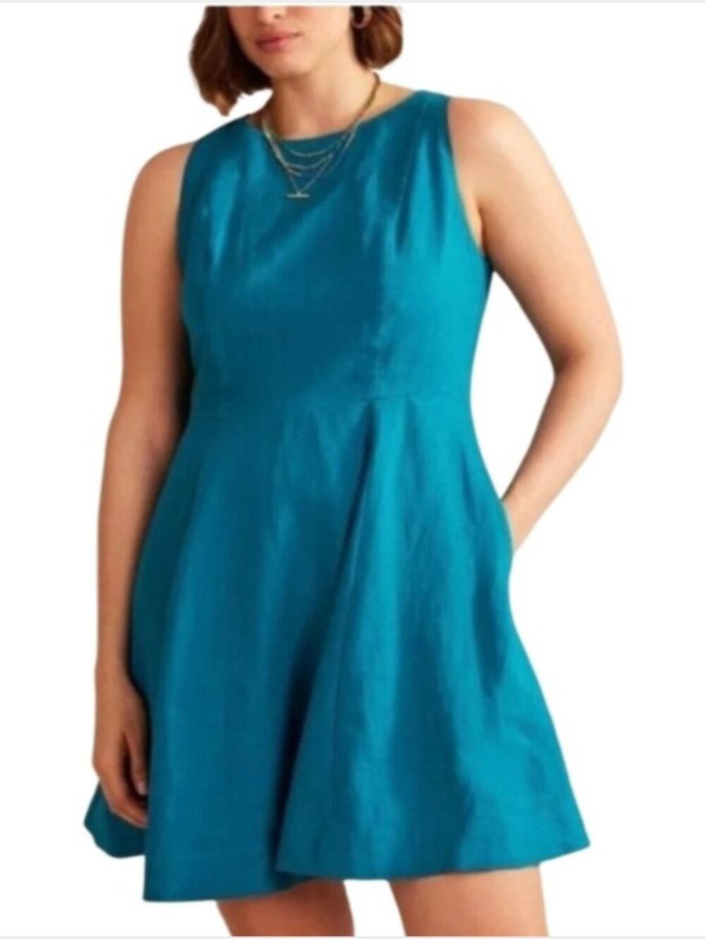 Boden Linen Sleeveless Fit & Flare Short Dress Pockets